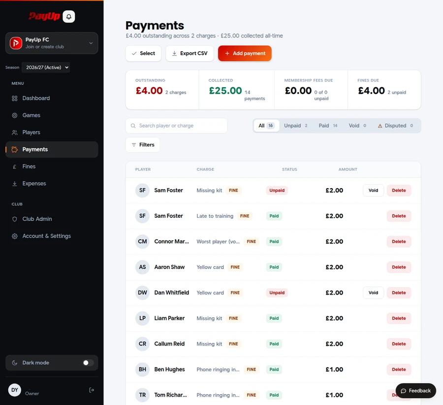 Log a Payment in PayUp